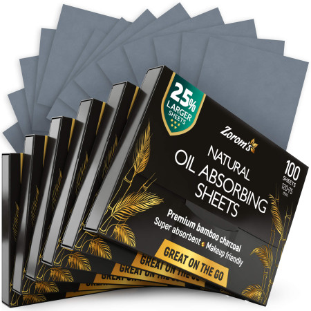 Oil Absorbing Sheets for Face with Bamboo Charcoal - 25% Bigger - 6 pack/600 sheets -  Easy Dispensing Oil Removing 